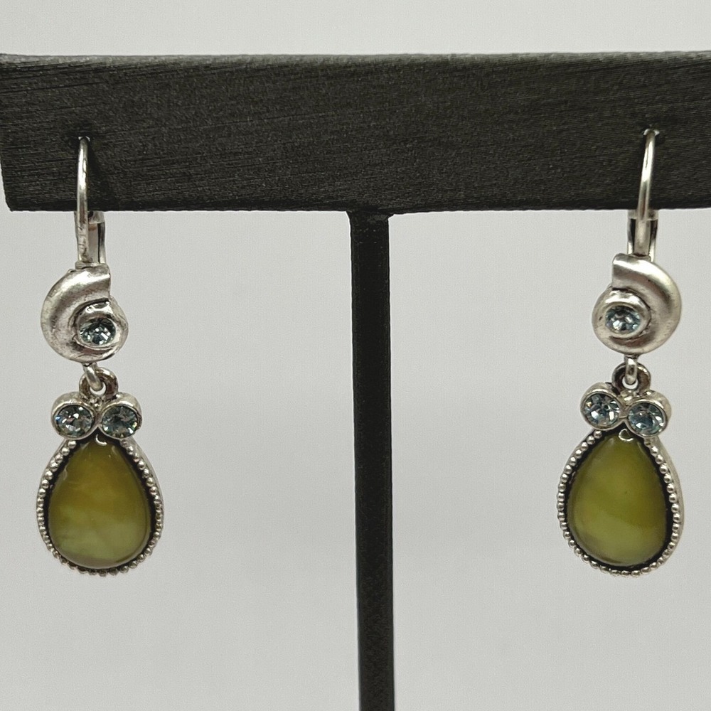 Pierced Drop Earrings Light Blue Crystals Yellow Green Acrylic‎ Stones Dangle